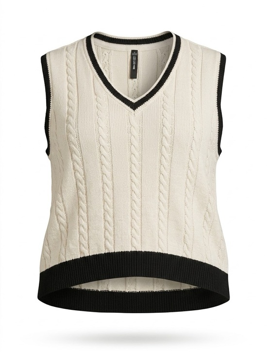 Divided Sweaters - Design Lab 3X Cream Cable Knit Preppy Sweater Vest